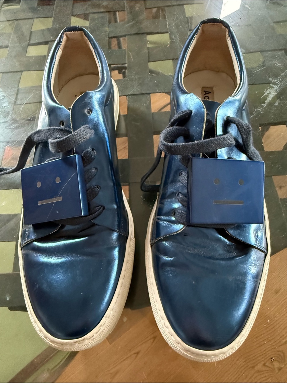 Acne Metallic Blue Low-Top Leather Sneakers